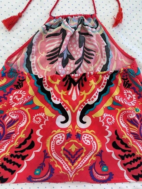 Flying Tomato Boho Halter Top Paisley Print Open Back Tie - Picture 4 of 7